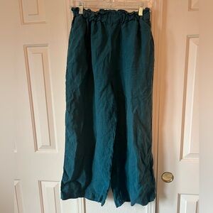 Teal cropped linen pants